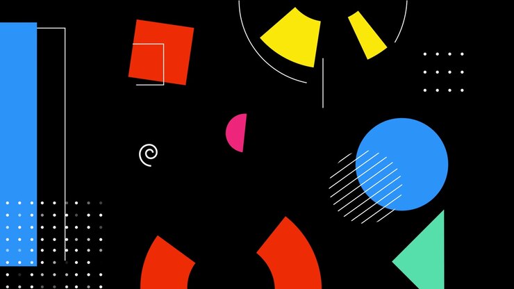 Dynamic Colorful Geometric Shapes Moving on Black Background