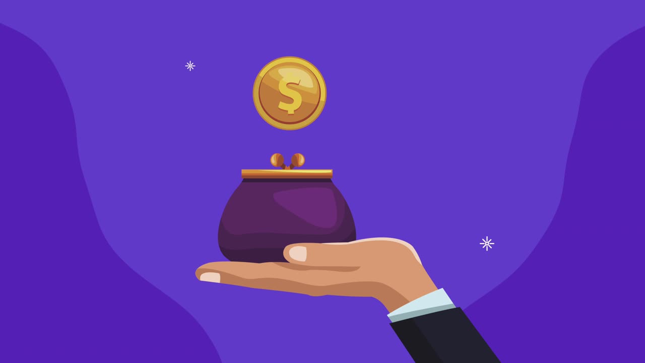 bolso y moneda dinero dólares economía animación