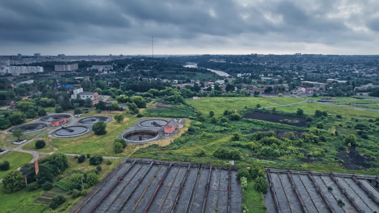Aerial view of wastewater treatment plant