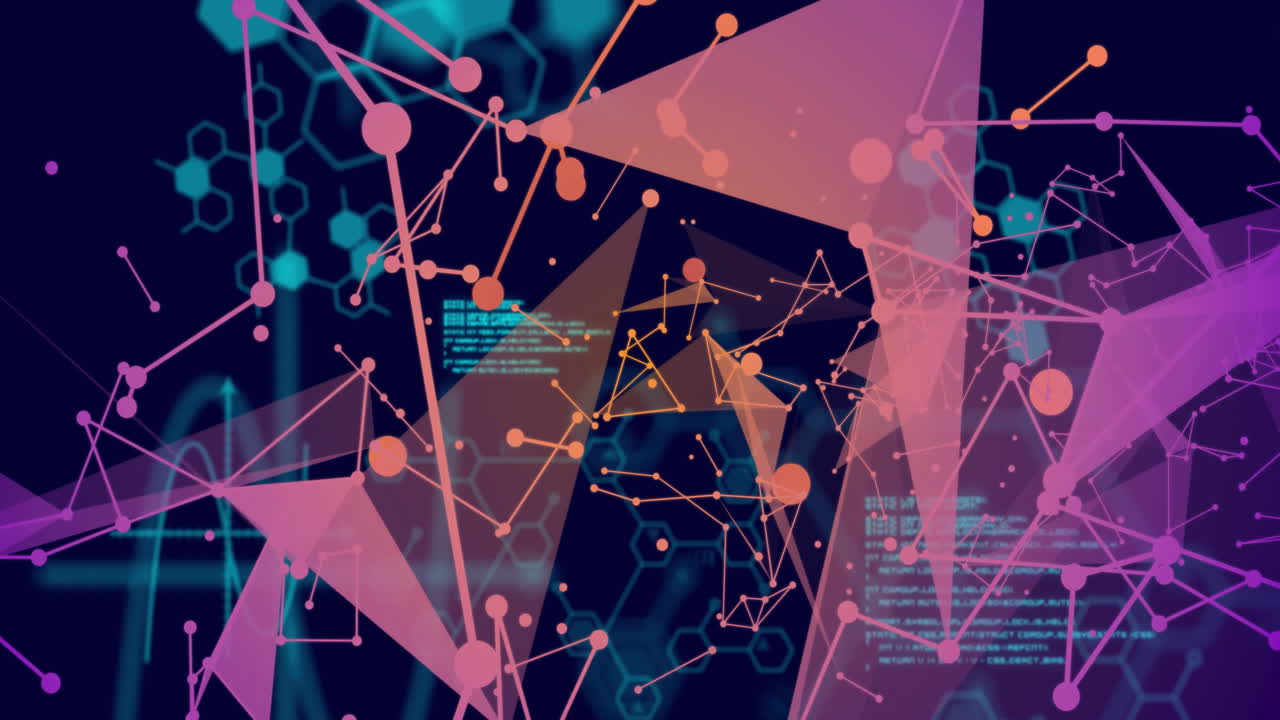 어두운 배경에서 과학 데이터 처리 및 연결의 애니메이션