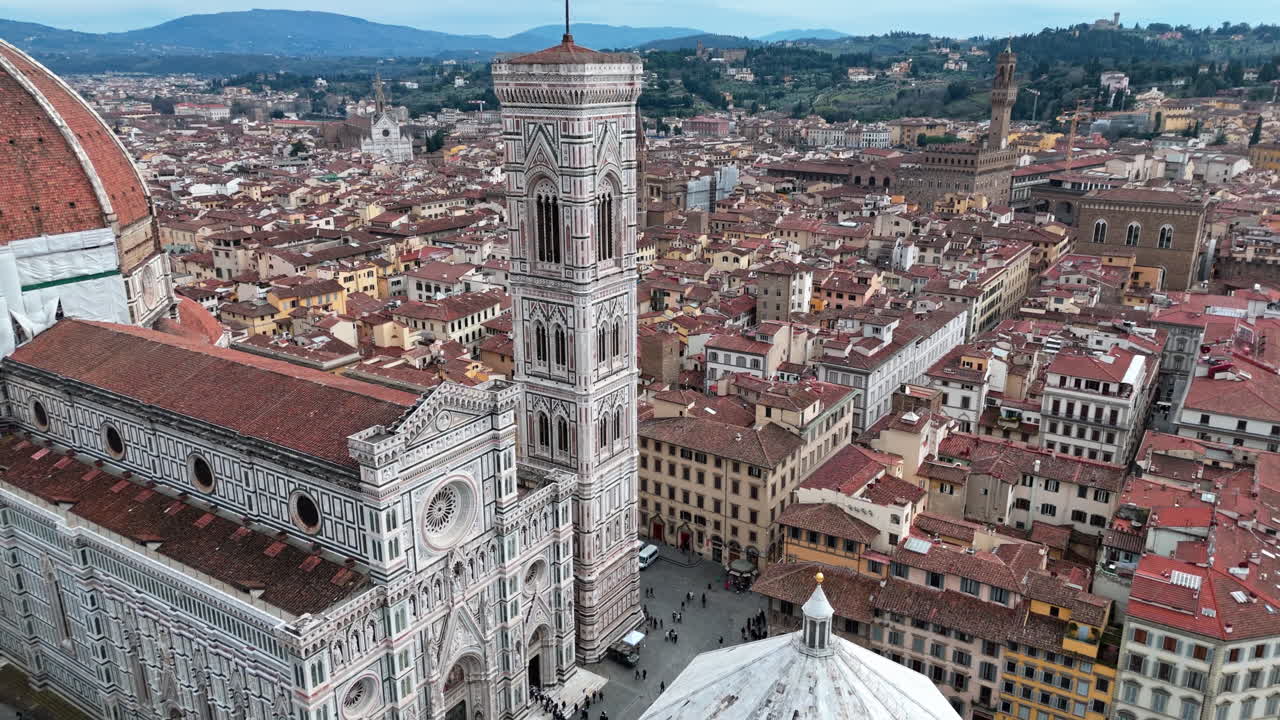Florence’s duomo and giotto’s bell tower, showcasing historic beauty, aerial view
