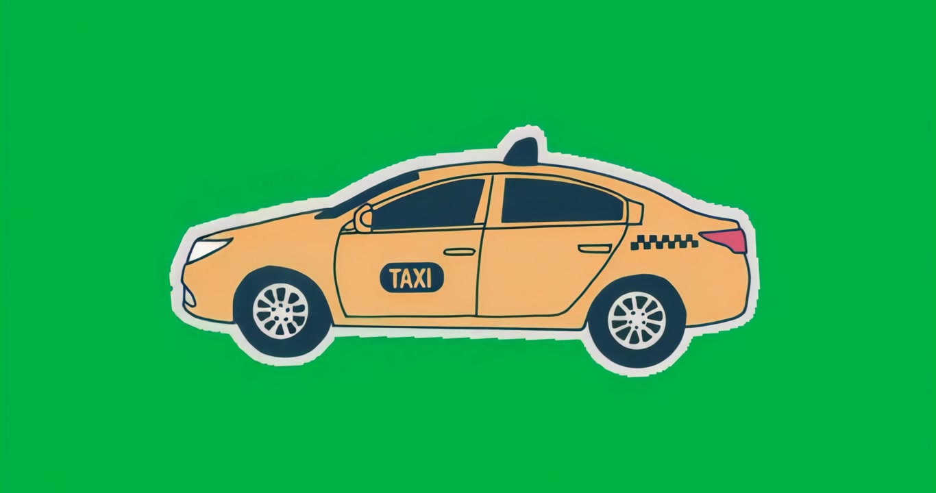 All'avvio, icona di un taxi giallo che si inclina in avanti e poi all'indietro su un livello trasparente per un effetto di rotazione.