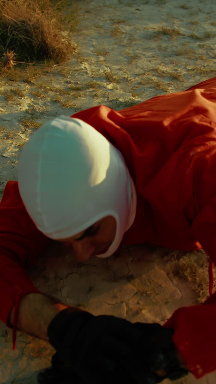 astronauta agonizando en la tierra en un planeta con atmósfera tóxica aire