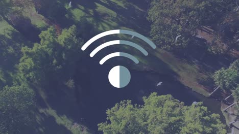 Animation-Eines-Digitalen-WLAN-Symbols,-Das-über-Dem-Park-Schwebt