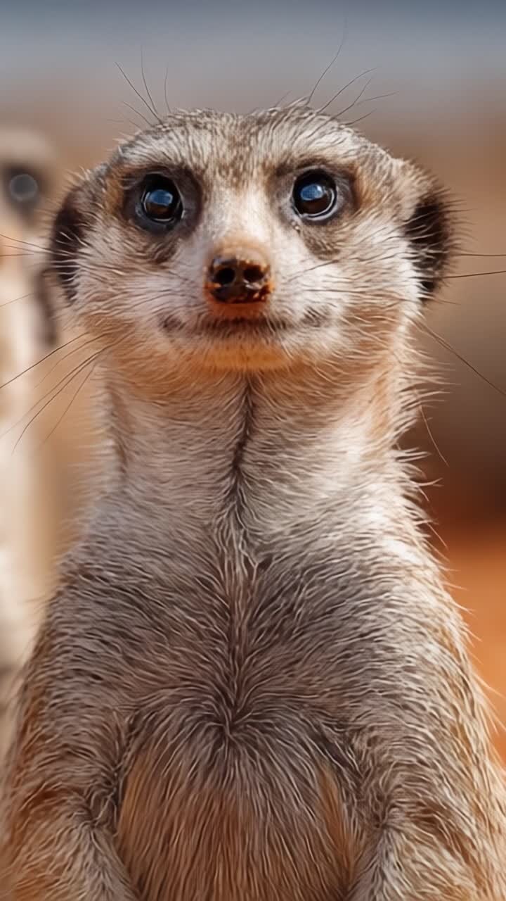 Cautivador retrato de una suricata: una foto de primer plano que muestra las características únicas y la expresión de este mamífero juguetón en su hábitat natural.