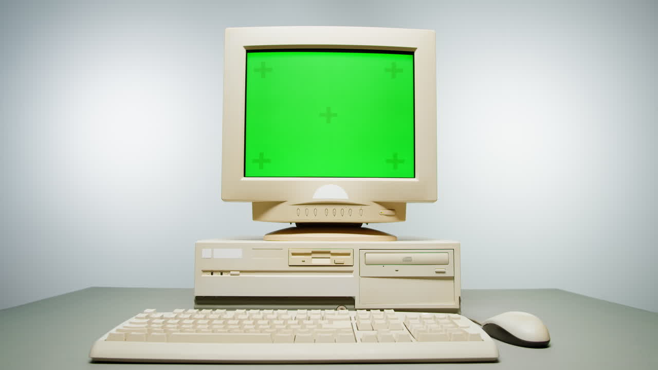 Vintage Desktop Computer with Green Screen