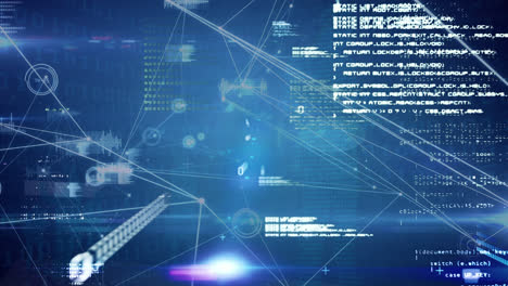 Animation of network of connections with icons over data processing