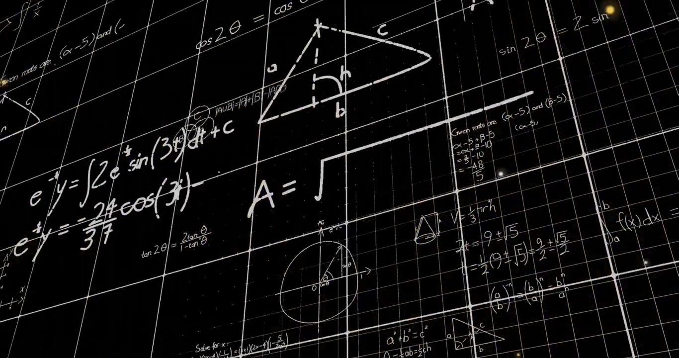 Animated Golden Light Trail Revealing Mathematical Formulas on Grid Background
