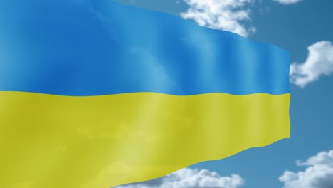 the flag of ukraine flutters against the background of the sky with clouds. state symbol of ukraine. 3d animation.