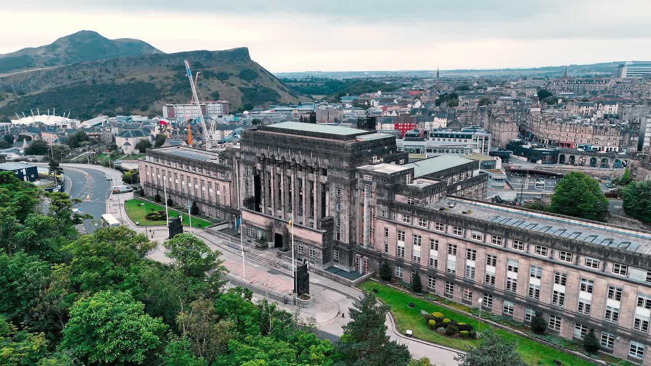 Aerial View of Edinburgh Cityscape with Arthur's Seat