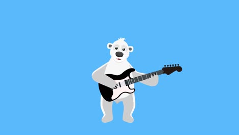 el personaje plano del oso polar de dibujos animados toca la guitarra eléctrica. incluye luma matte