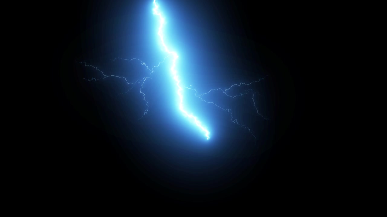 Relámpagos azules eléctricos con destellos brillantes sobre negro