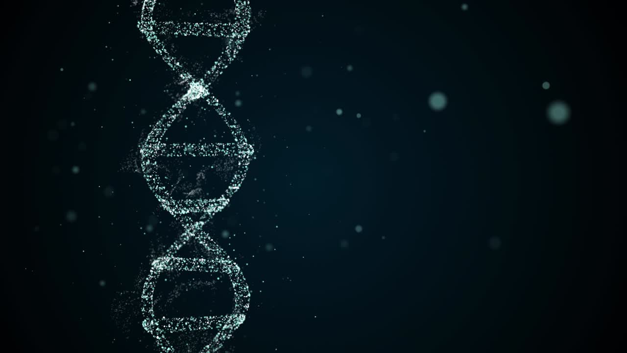 hélice de adn resplandeciente abstracta con profundidad de campo girando sobre el fondo del espacio oscuro, luego se desvanece.