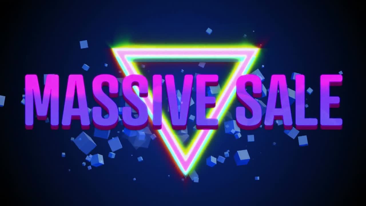 다채로운 삼각형과 검은 바탕에 큐브와 함께 거대한 판매 그래픽