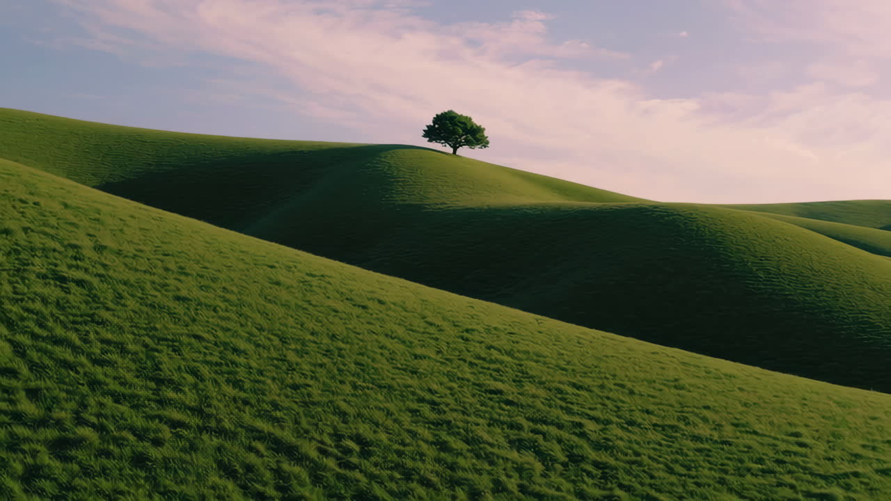 Rolling Green Hills with a Solitary Tree Under a Gentle Sky | Premium ...