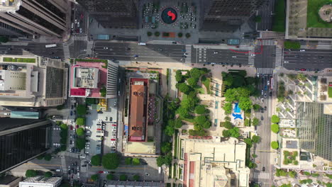 aerial view above the financial district of los angeles - birds eye, drone shot