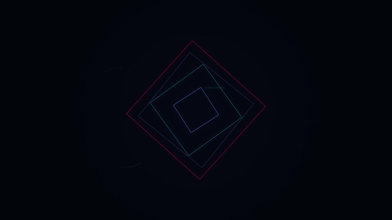 Grafica in movimento astratta con quadrati al neon rotanti