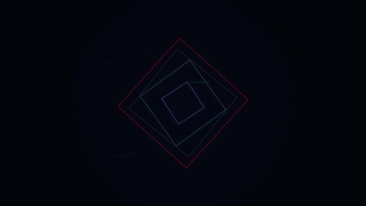 Grafica in movimento astratta con quadrati al neon rotanti