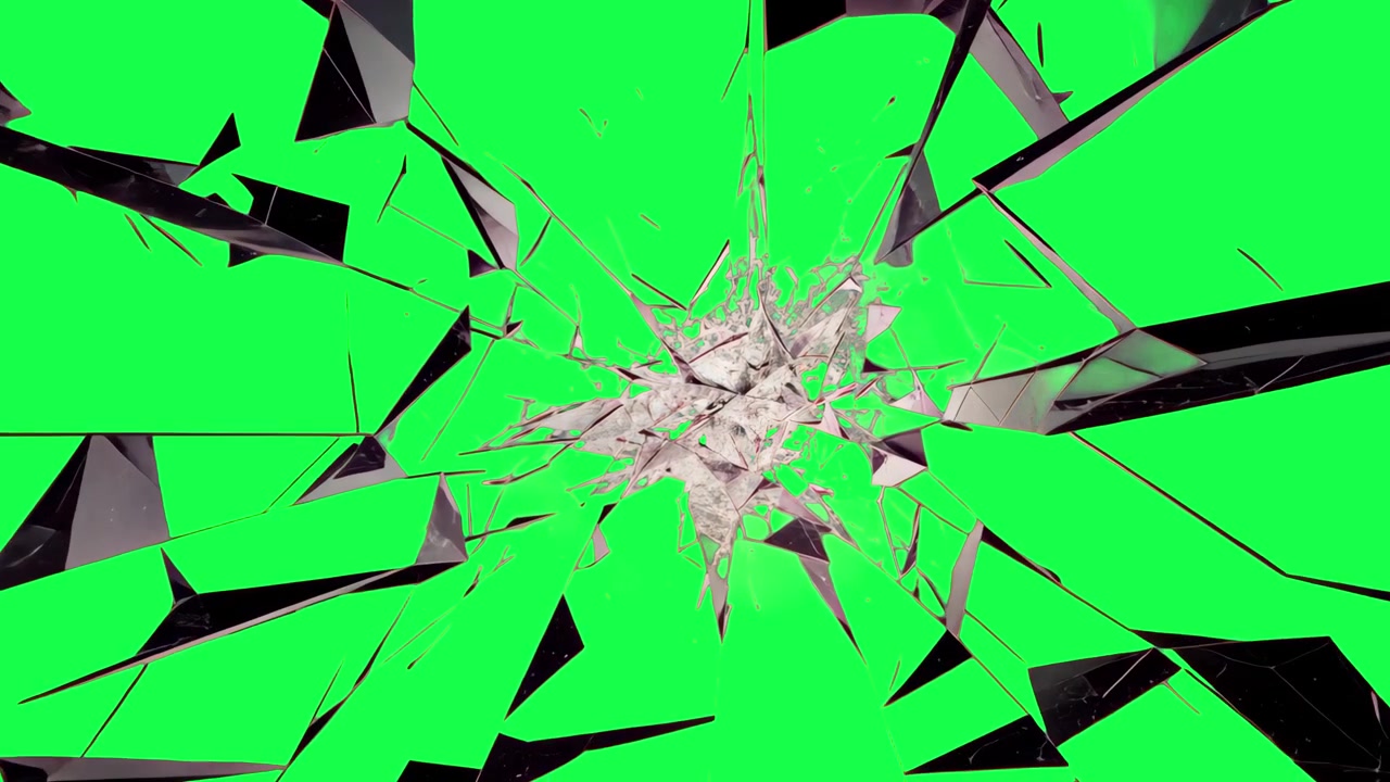 Shattering Glass Pane on Green Screen Background