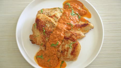 filete de pollo a la parrilla con salsa de curry rojo - estilo de comida musulmana