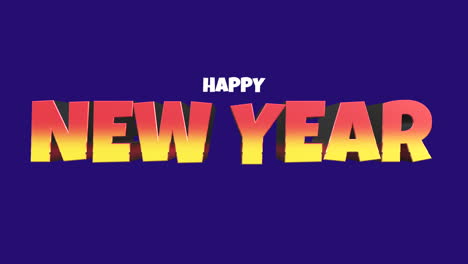 texto de feliz año nuevo de dibujos animados en un degradado azul vibrante