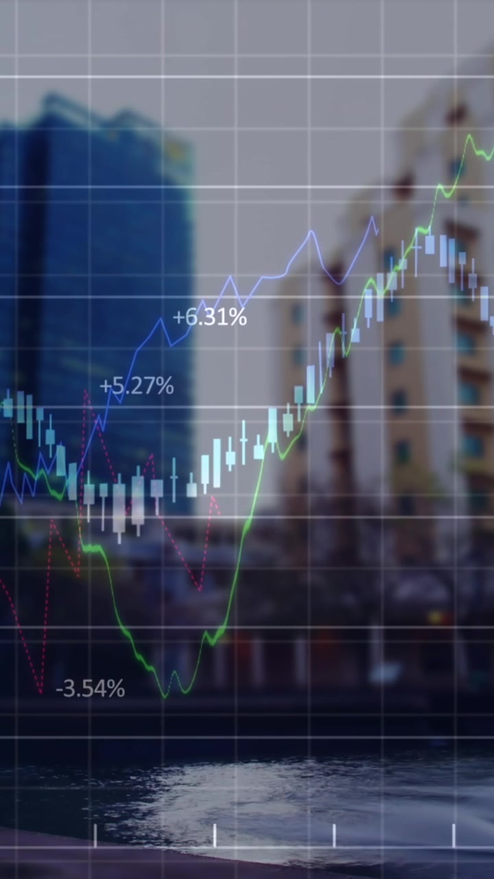 Animación del procesamiento de datos sobre paisaje urbano