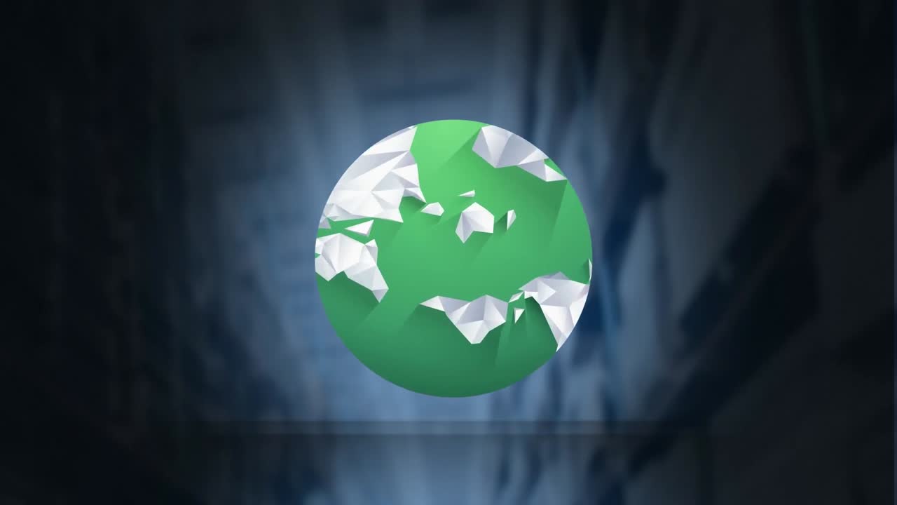 цифровой состав зеленого глобуса, вращающегося на фоне склада