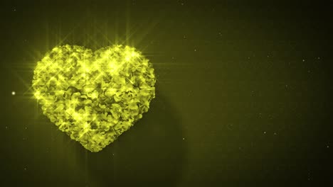 glowing green heart on dark background