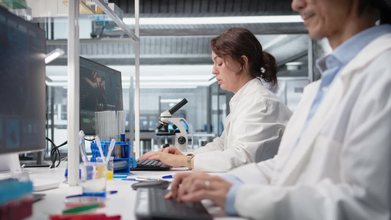 Vertical video Nanotechnology researcher checking time, waiting to finish shift