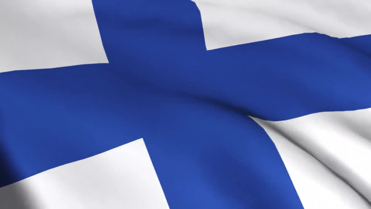 Waving Finnish flag featuring blue cross on white background in animation