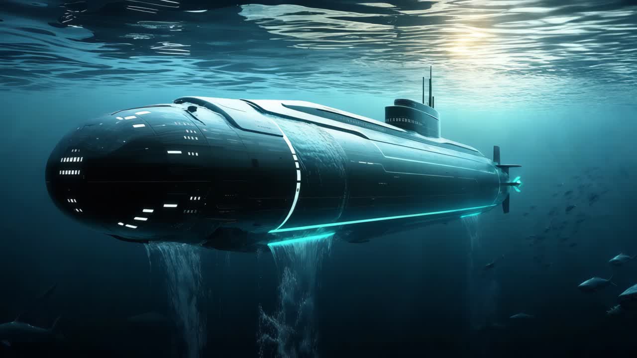 submarino futurista bajo el agua