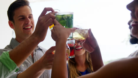 group of friends toasting drink glasses