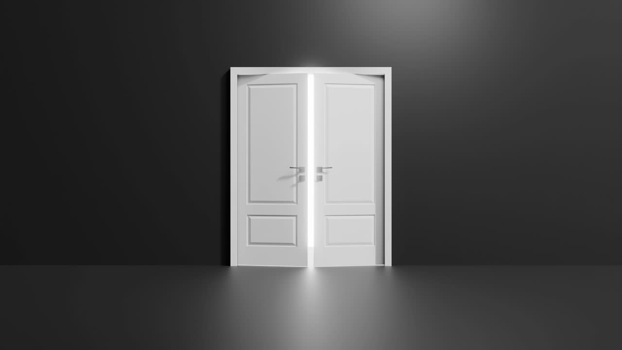 A series of images showing a white door in a black room
