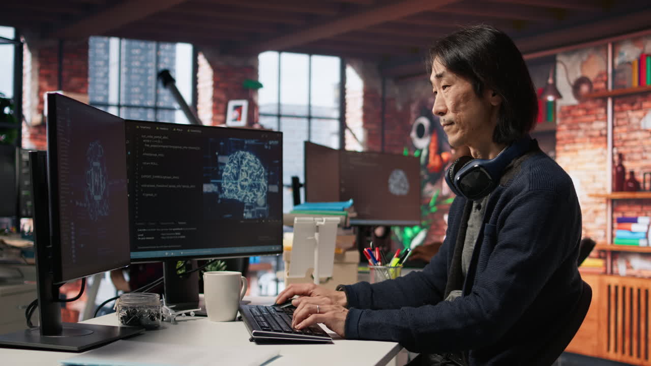 un programador senior de startup que supervisa las aplicaciones de aprendizaje profundo