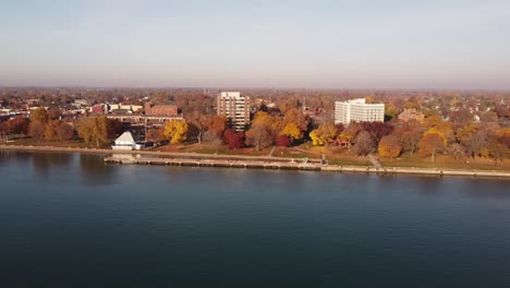 Wyandotte Michigan, USA - Wonderful View Of The Different Buildings and Calm Sea - Aerial Shot