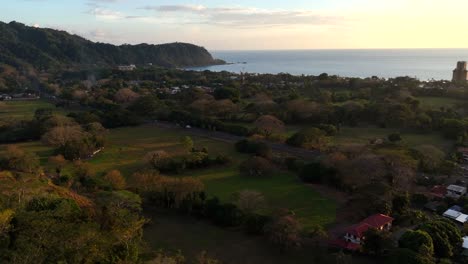 Drone-aerial-footage-of-Jaco-Costa-Rica-rainforest-coast-trees-jungle-Central-America