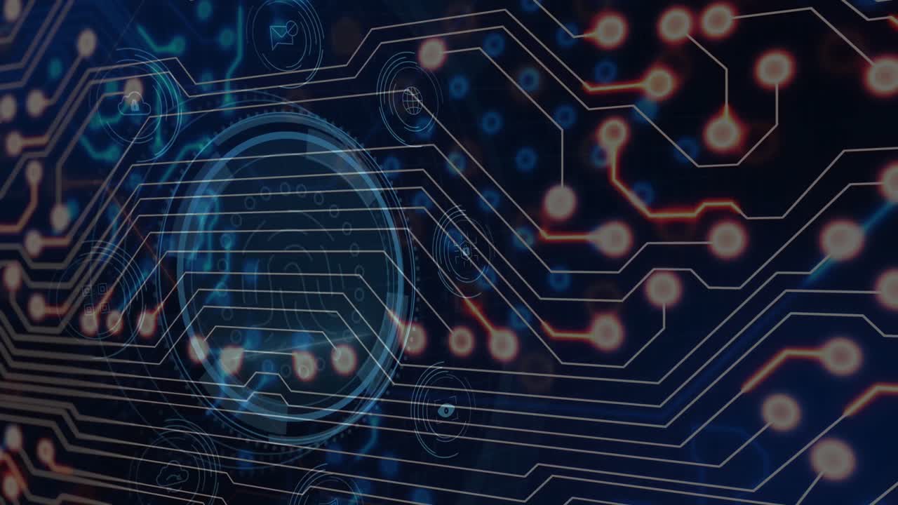 animación de la red de conexiones con iconos sobre el procesamiento de datos