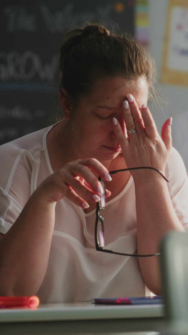 Stressed and Tired Woman in Classroom