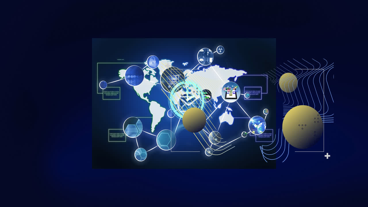 어두운 배경에서 데이터 처리를 가진 디지털 인터페이스의 애니메이션