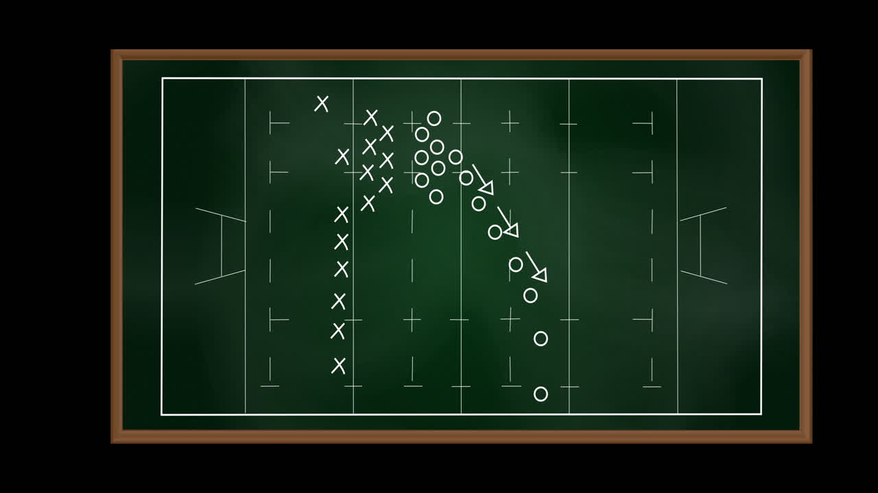 블랙보드 에 있는 축구 경기 계획 의 애니메이션