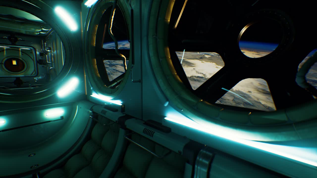 어두운 우주선 미래적인 인테리어
