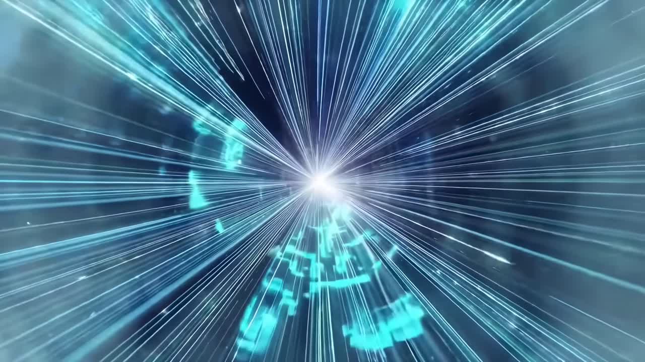 Dynamic video of a blue light burst, captured from a central perspective, creating a sci-fi effect
