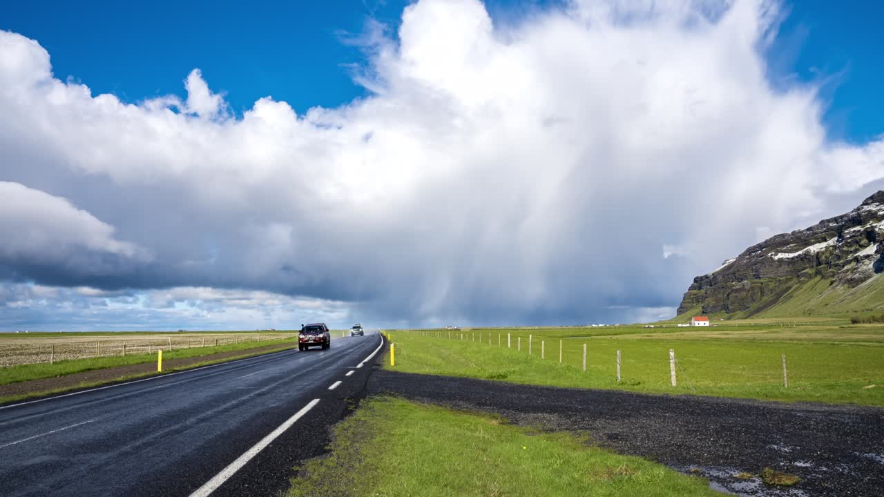 Beautiful nature of Iceland. Empty road through Iceland with sunny weather