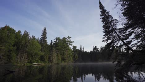 beautiful landscape with steam rising on lake, algonquin park