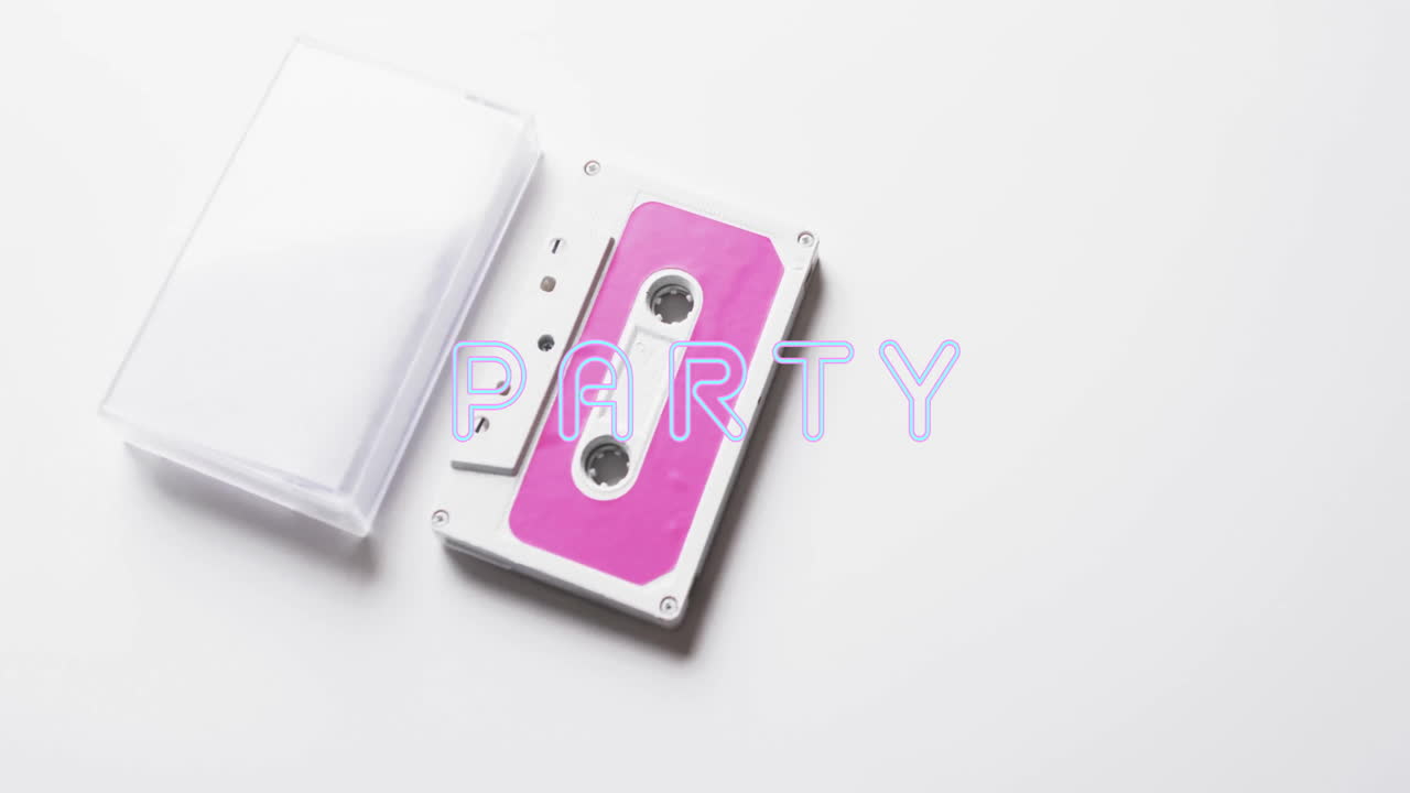 animación del texto de la fiesta sobre cinta sobre fondo blanco