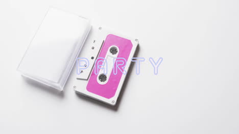 animation of party text over tape on white background