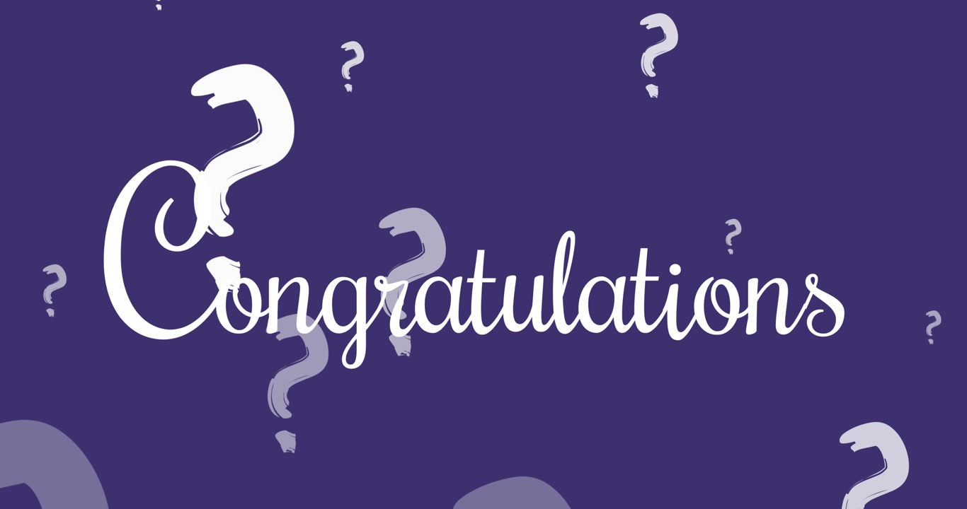 The video shows a series of question marks moving around on a purple background