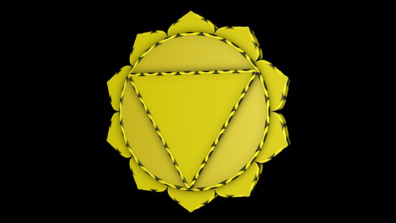 A seamless 3D loop of the Solar Plexus Chakra (Manipura). Transparent alpha background for easy integration.