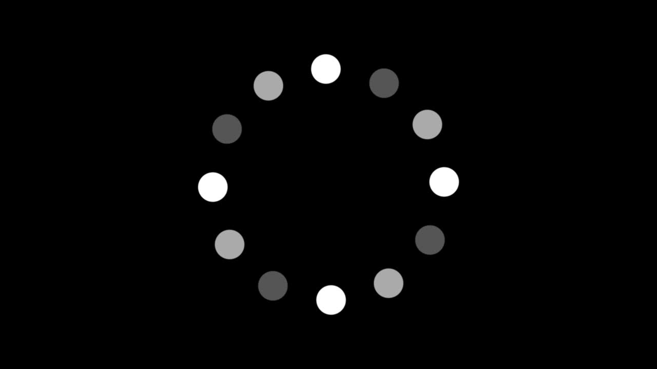 animación del icono de punto blanco que están dispuestos uno alrededor del otro en un círculo sobre fondo negro. indicador para el progreso de carga. bucle sin costuras. fondo animado de video.