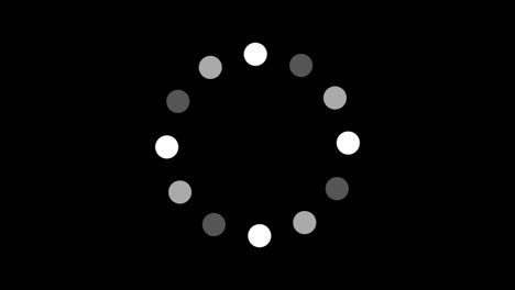 animación del icono de punto blanco que están dispuestos uno alrededor del otro en un círculo sobre fondo negro. indicador para el progreso de carga. bucle sin costuras. fondo animado de video.